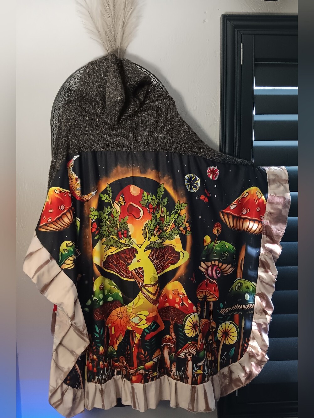 ✨️Bohemian Hooded Cape with Colorful Mushroom & Deer Tapestry-Corduroy & Tie Dye